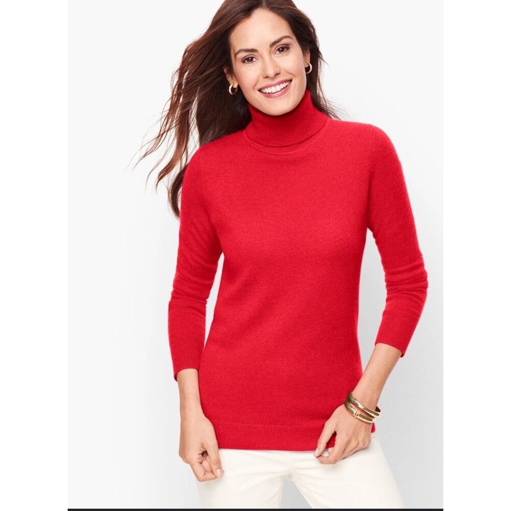 Talbots Pure Cashmere‎ Turtleneck Sweater Size Large Red Pullover Cozy Soft Chic